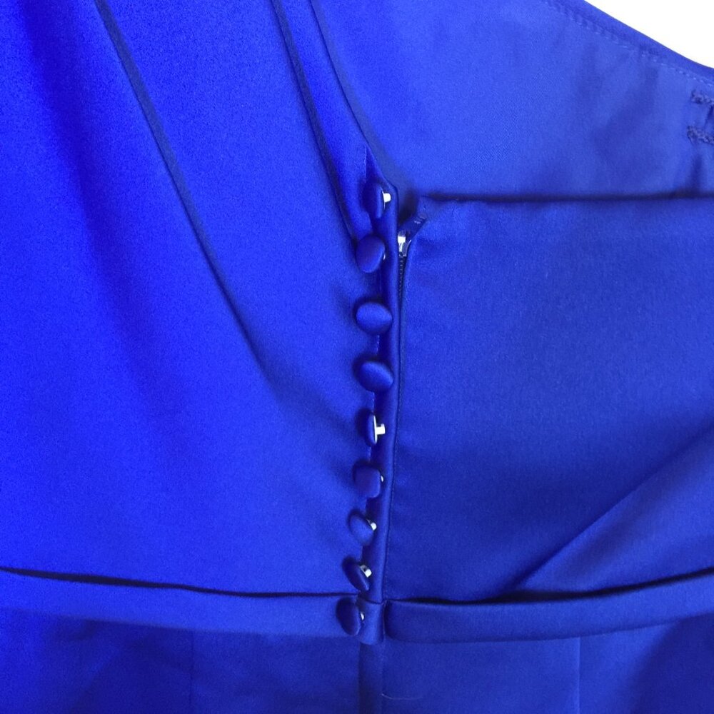 Alfred Angelo Mini Cocktail Dress Size 2 Womans Blue Satin One Shoulder Pleated - Picture 7 of 14